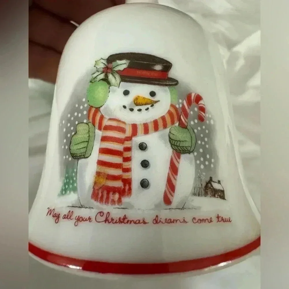 Vintage Snowman Christmas Porcelian Bell NIB  Cottagecore Classic Holiday Decor